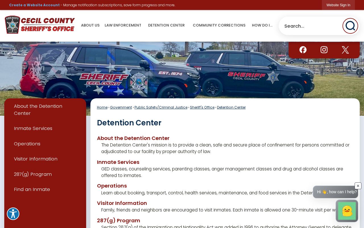 Cecil County Detention Center official inmate-finding page