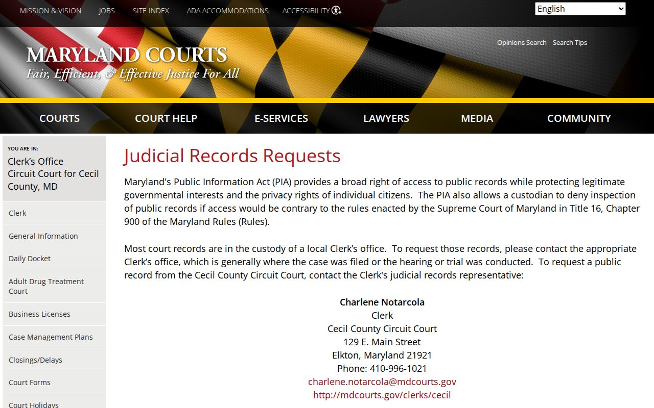 Official Cecil Circuit Court records request information