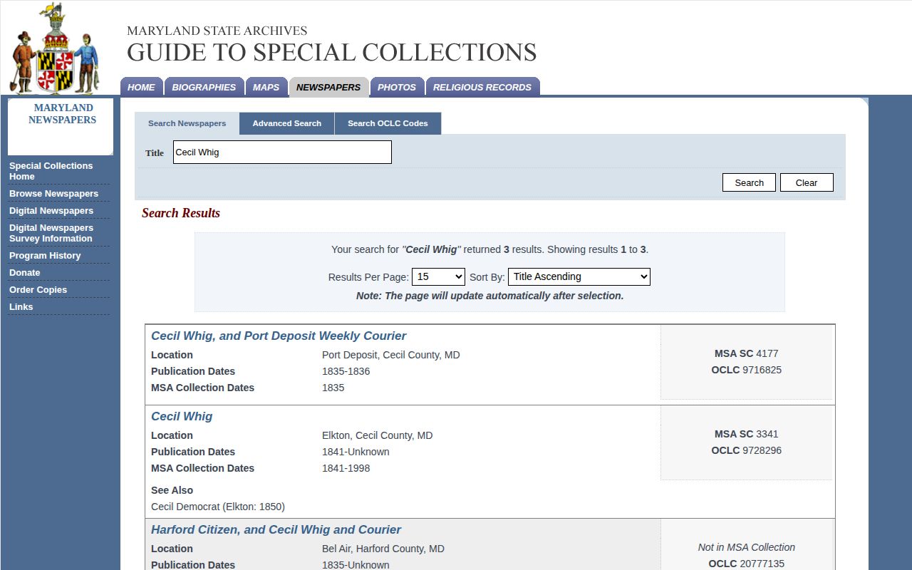 Cecil County historical arrest reporting archive source