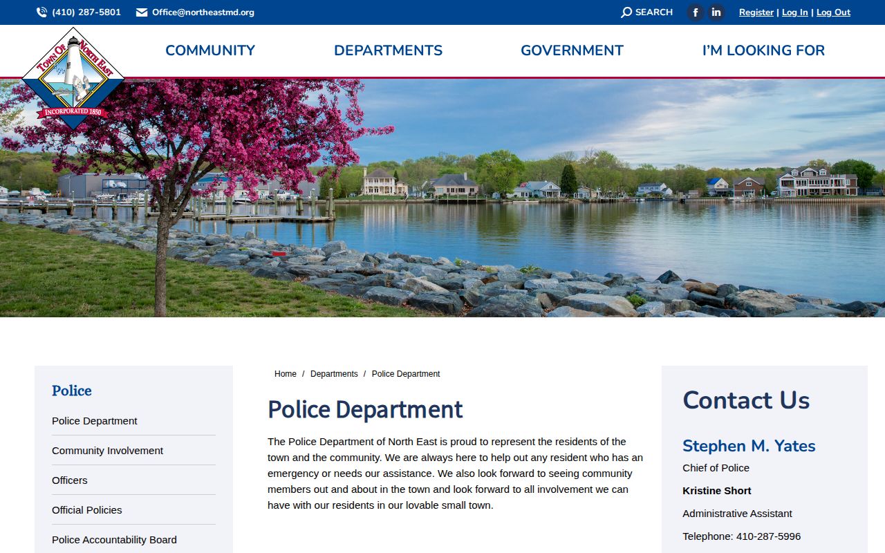North East Police Department official arrest records contact page in Cecil County
